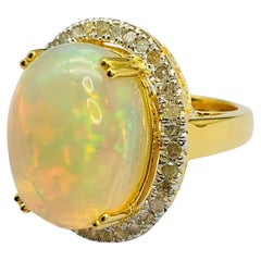 Anillo Bochic "Orient" de diamantes naturales y ópalo de fuego en oro de 18 quilates y plata