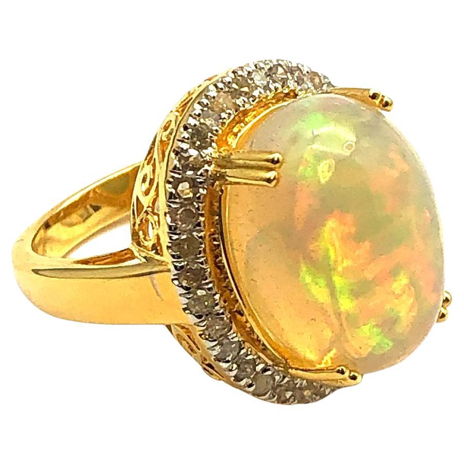 Bague Bochic Orient en or et argent 18 carats sertie de diamants naturels et d'opales de feu