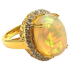 Bochic “Orient” Natural Diamond & Fire Opal Ring Set In 18K Gold & Silver