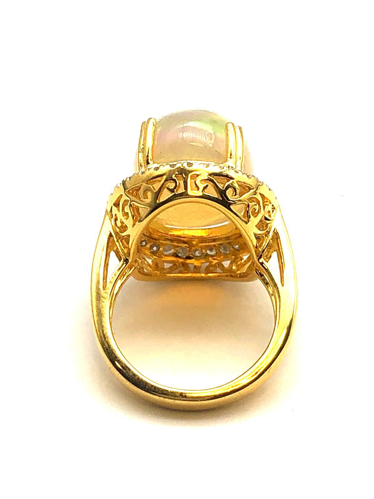 Bochic “Orient” Natural Diamond & Pink Opal Ring Set In 18K Gold & Silver In New Condition For Sale In New York, NY