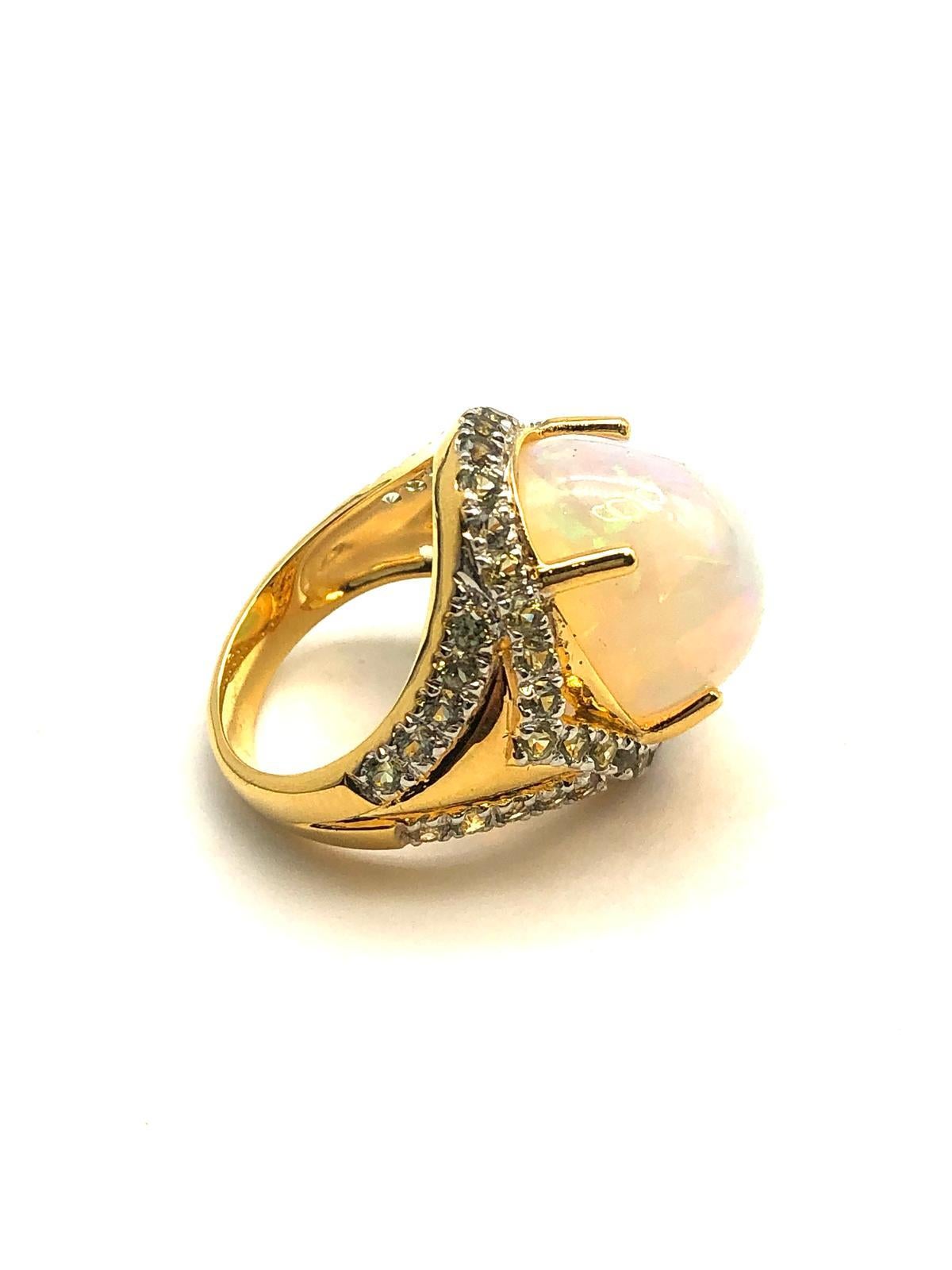 Women's or Men's Bochic “Orient” Natural Diamond & Pink Opal Ring Set In 18K Gold & Silver For Sale