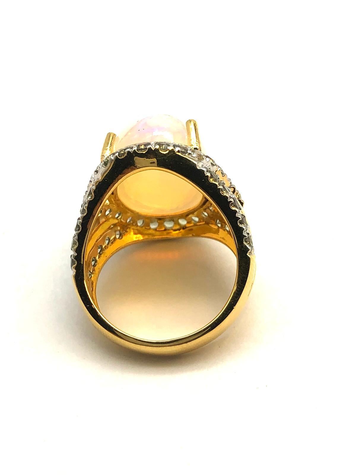 Bochic “Orient” Natural Diamond & Pink Opal Ring Set In 18K Gold & Silver For Sale 1