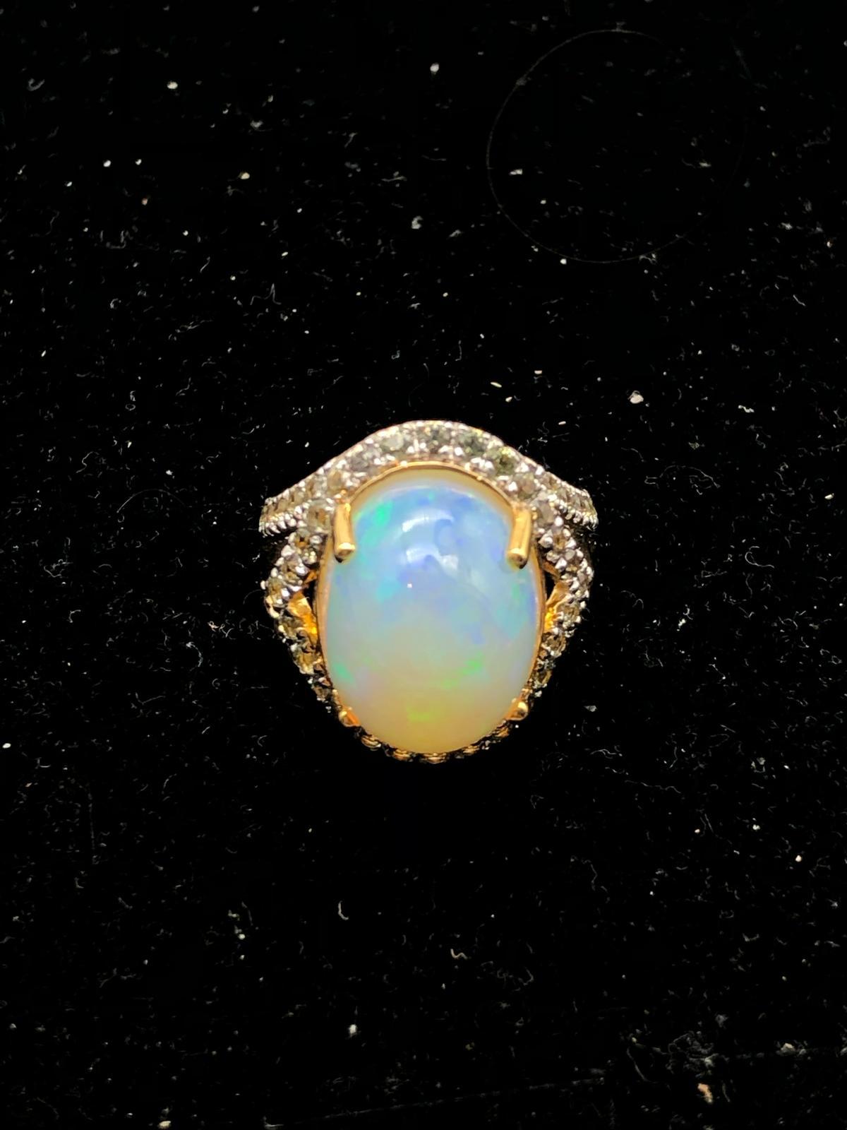 Bochic “Orient” Natural Diamond & Pink Opal Ring Set In 18K Gold & Silver For Sale 2