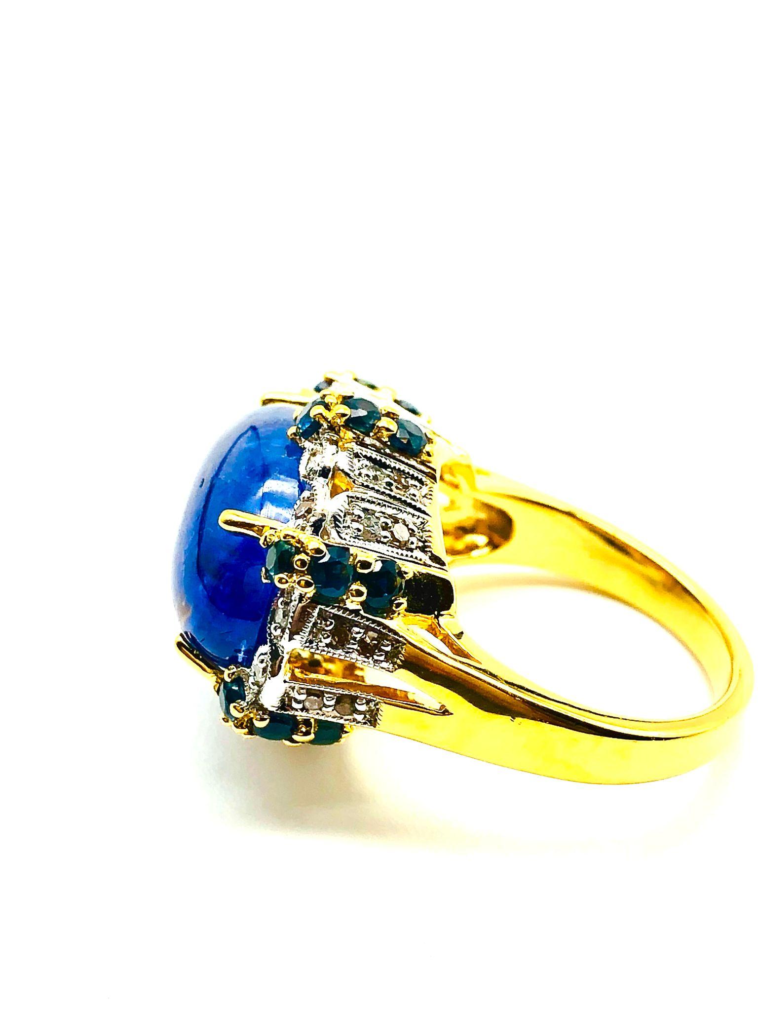 Bochic “Orient” Natural Diamond & Tanzanite Cocktail Ring Set 18K Gold & Silver For Sale 4