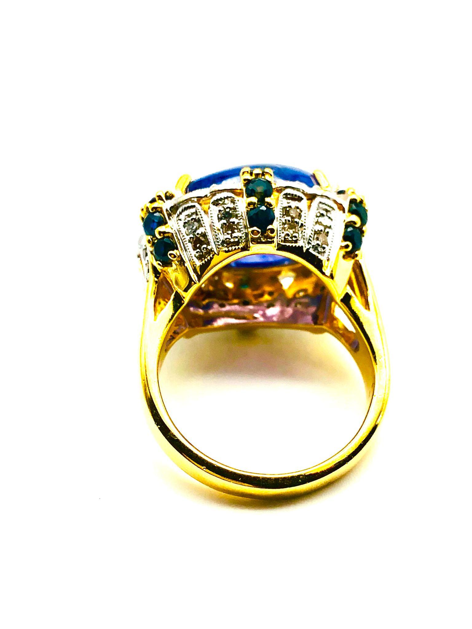 Bochic “Orient” Natural Diamond & Tanzanite Cocktail Ring Set 18K Gold & Silver For Sale 5