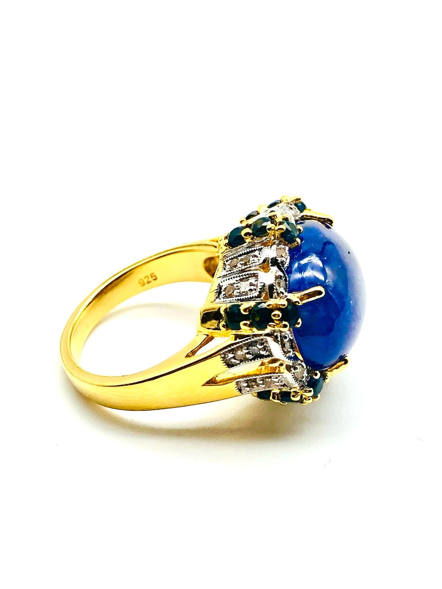 Bochic “Orient” Natural Diamond & Tanzanite Cocktail Ring Set 18K Gold & Silver For Sale 7