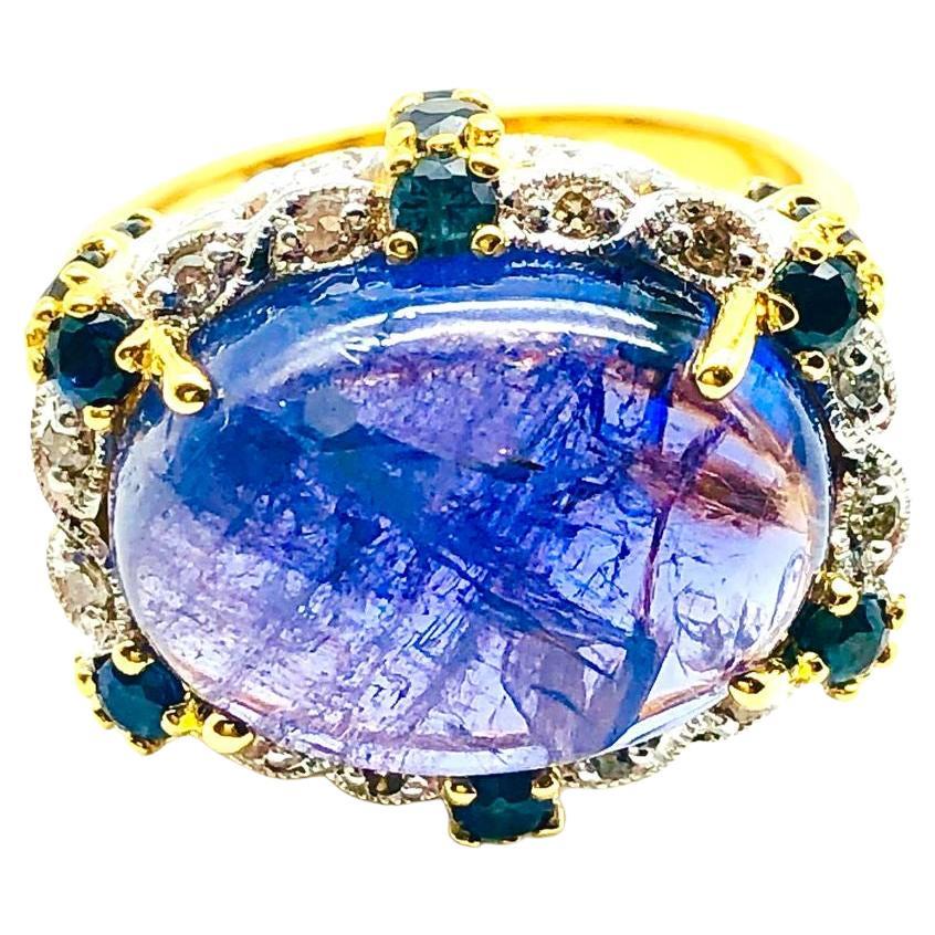 Bochic “Orient” Natural Diamond & Tanzanite Cocktail Ring Set 18K Gold & Silver