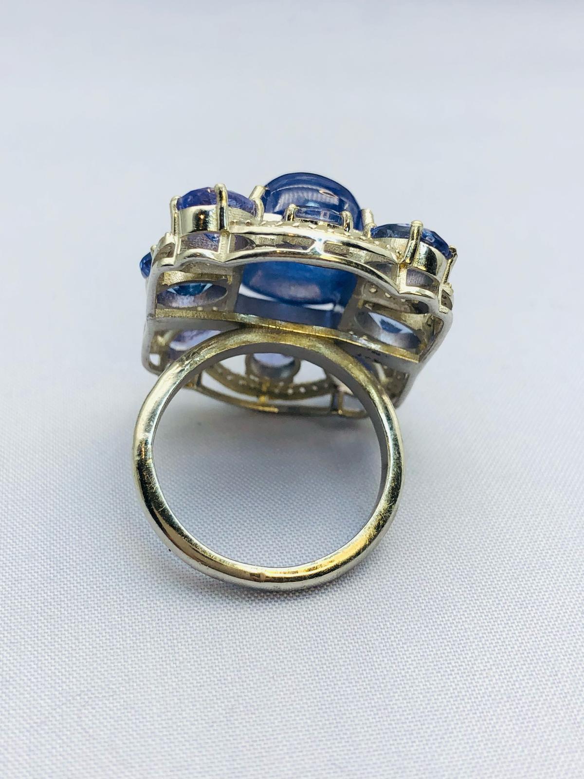 Bochic “Orient” Natural Diamond & Tanzanite Cocktail Ring Set In 18K Gold & Silv For Sale 5