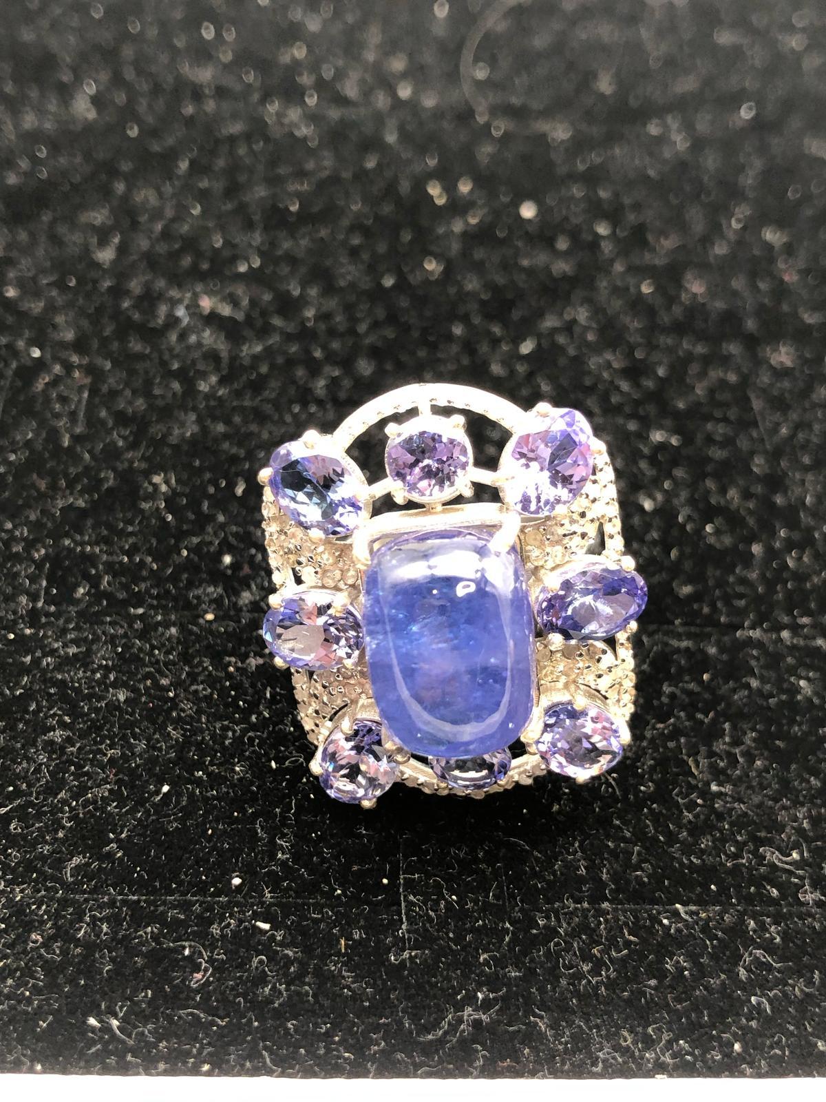 Bochic “Orient” Natural Diamond & Tanzanite Cocktail Ring Set In 18K Gold & Silv For Sale 8