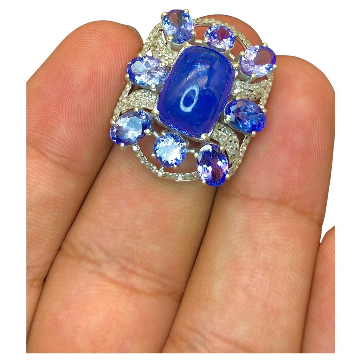 Bochic “Orient” Natural Diamond & Tanzanite Ring Set 18K White Gold & Silver