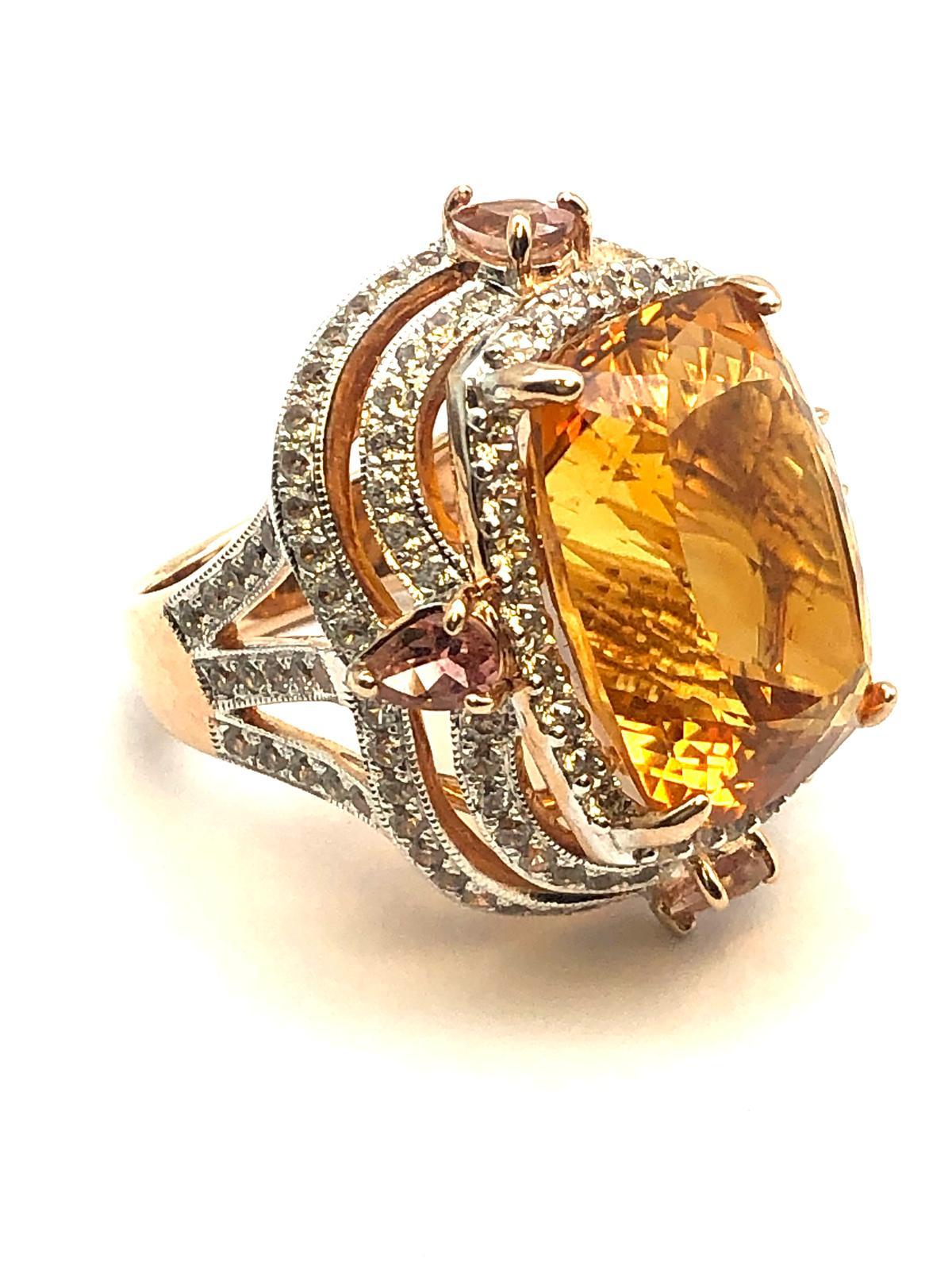 Art Deco Bochic “Orient” Natural Diamond & Yellow Citrine Ring Set In 18K Gold & Silver For Sale