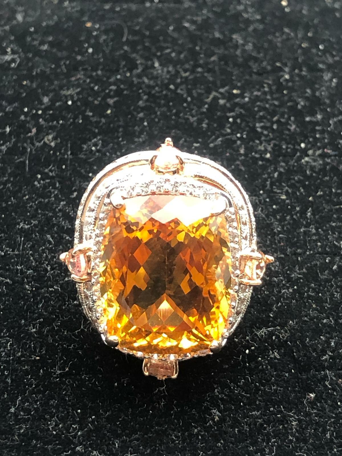 Brilliant Cut Bochic “Orient” Natural Diamond & Yellow Citrine Ring Set In 18K Gold & Silver For Sale