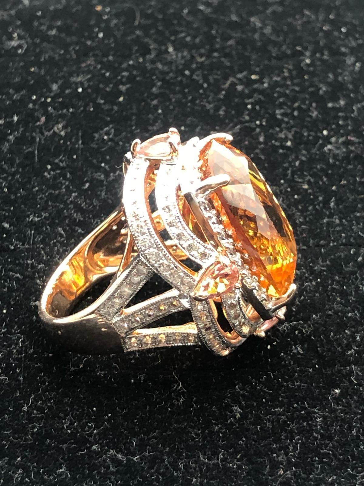 Women's or Men's Bochic “Orient” Natural Diamond & Yellow Citrine Ring Set In 18K Gold & Silver For Sale