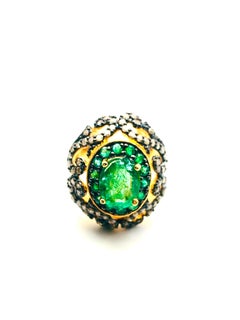 Bochic Bague "Orient" Emeraude Naturelle et Diamant Naturel en Or 18K et Argent