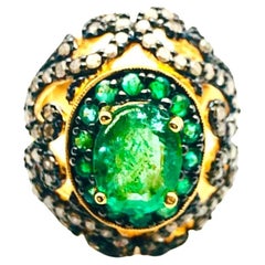 Anillo Bochic "Orient" de Esmeralda Natural y Diamante Natural engastado en oro de 18 quilates y plata