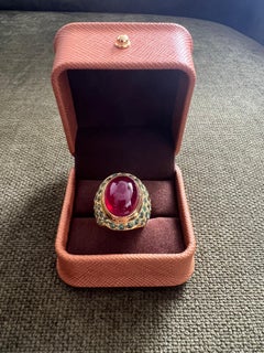 Bochic “Orient” Vintage Emerald & Ruby Cocktail Ring Set In 18K Gold & Silver
