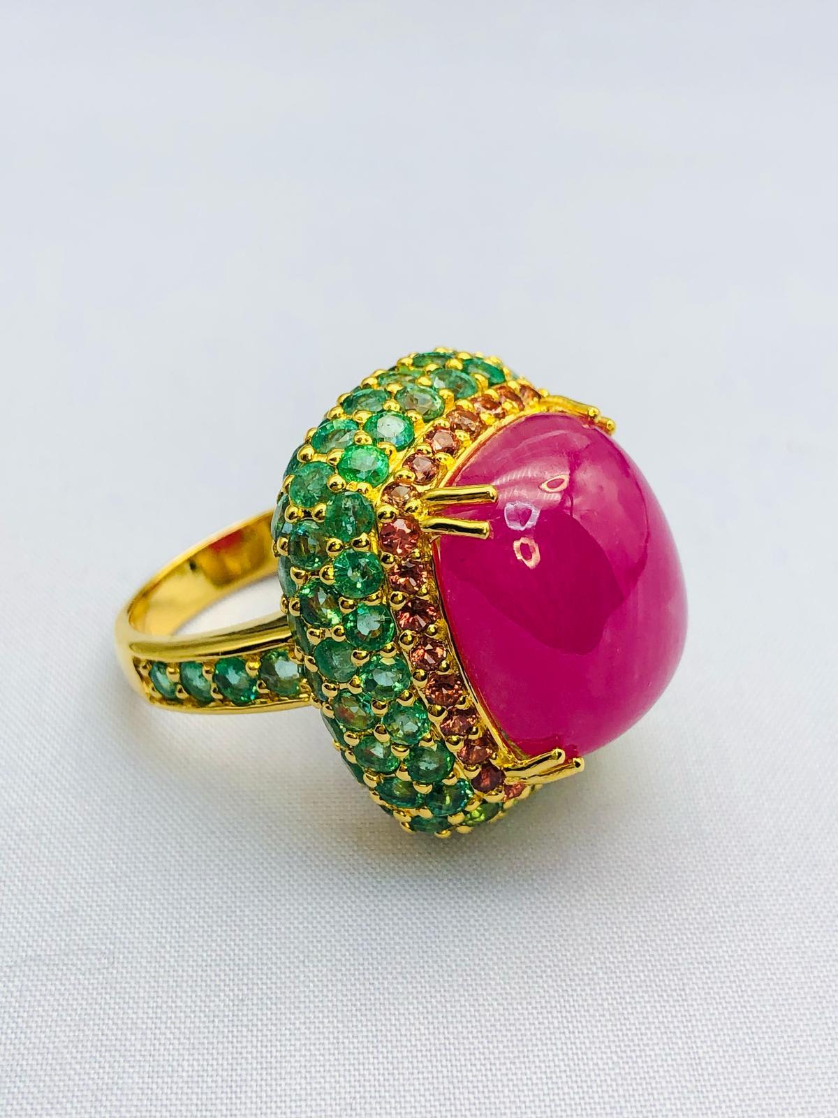 da uomo o donna Anello da cocktail con smeraldo naturale e rubino di Nature 