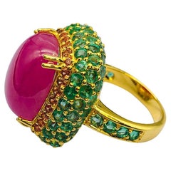 Anillo de cóctel Bochic "Orient" de oro de 18 quilates y plata con esmeralda natural y rubí