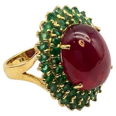 Anillo de cóctel Bochic "Orient" de oro de 18 quilates y plata con esmeralda natural y rubí