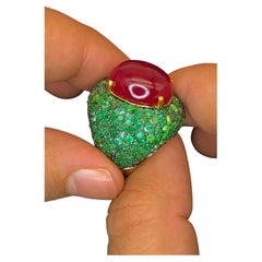 Anillo de cóctel Bochic "Orient" de oro de 18 quilates y plata con esmeralda natural y rubí