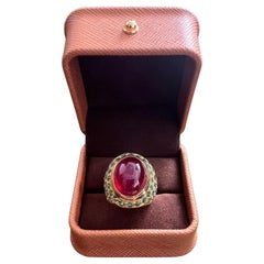 Bochic “Orient” Natural Emerald & Ruby Cocktail Ring Set In 18K Gold & Silver