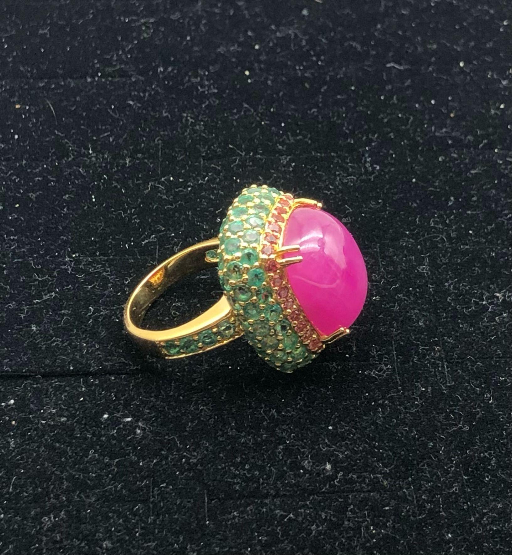 Bochic Orient natürlichen Smaragd & Rubin Ring Set in 18K Gelbgold massiv &Silber im Angebot 1