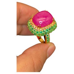 Anillo Bochic "Orient" Esmeralda Natural y Rubí Engastados en Oro Amarillo Macizo de 18 K y Plata