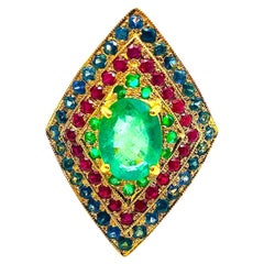 Bochic “Orient” Natural Emerald, Ruby & Sapphire Ring Set In 18K Gold &Silver