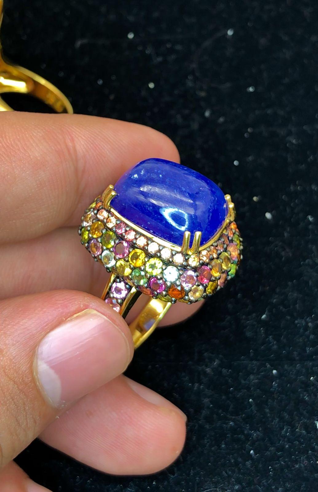 Bochic “Orient” Natural Emerald, Ruby & Sapphire Rings Set,  18K Gold & Silver For Sale 1