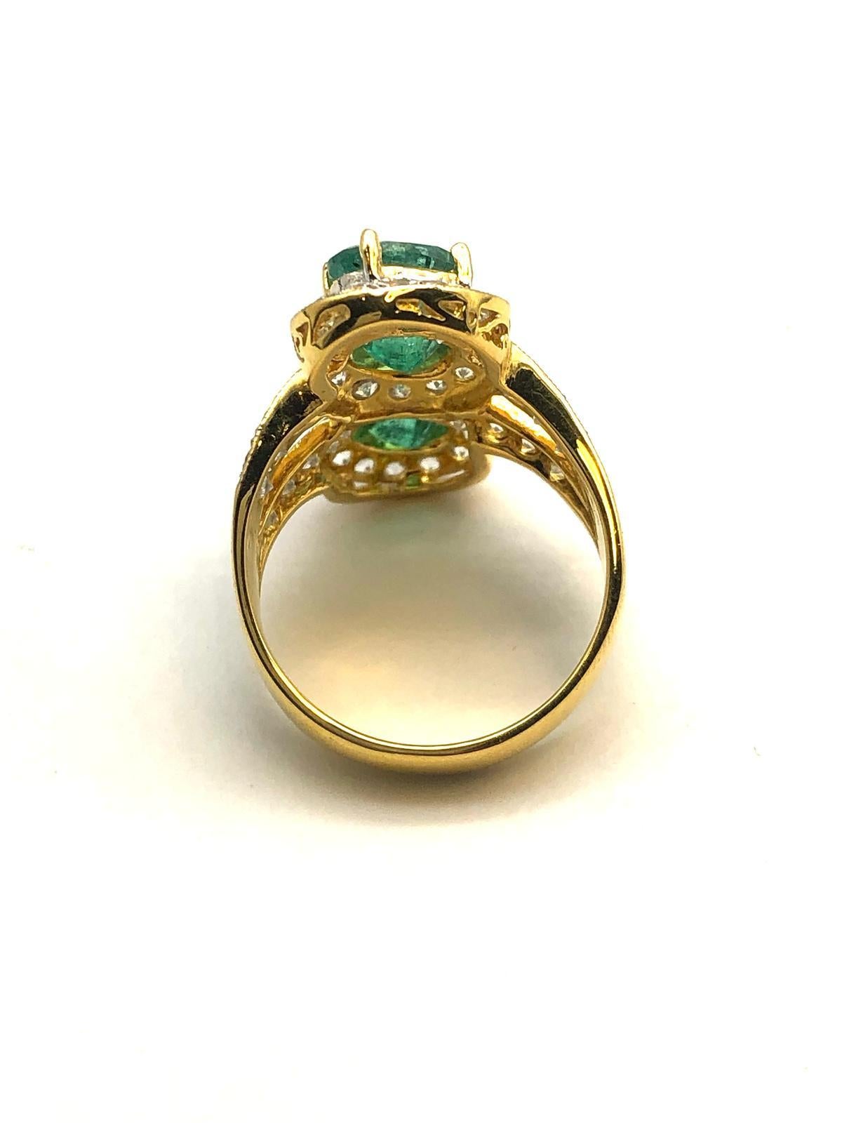 Brilliant Cut Bochic “Orient” Natural Emerald & Topaz Cocktail Ring Set In 18K Gold & Silver For Sale