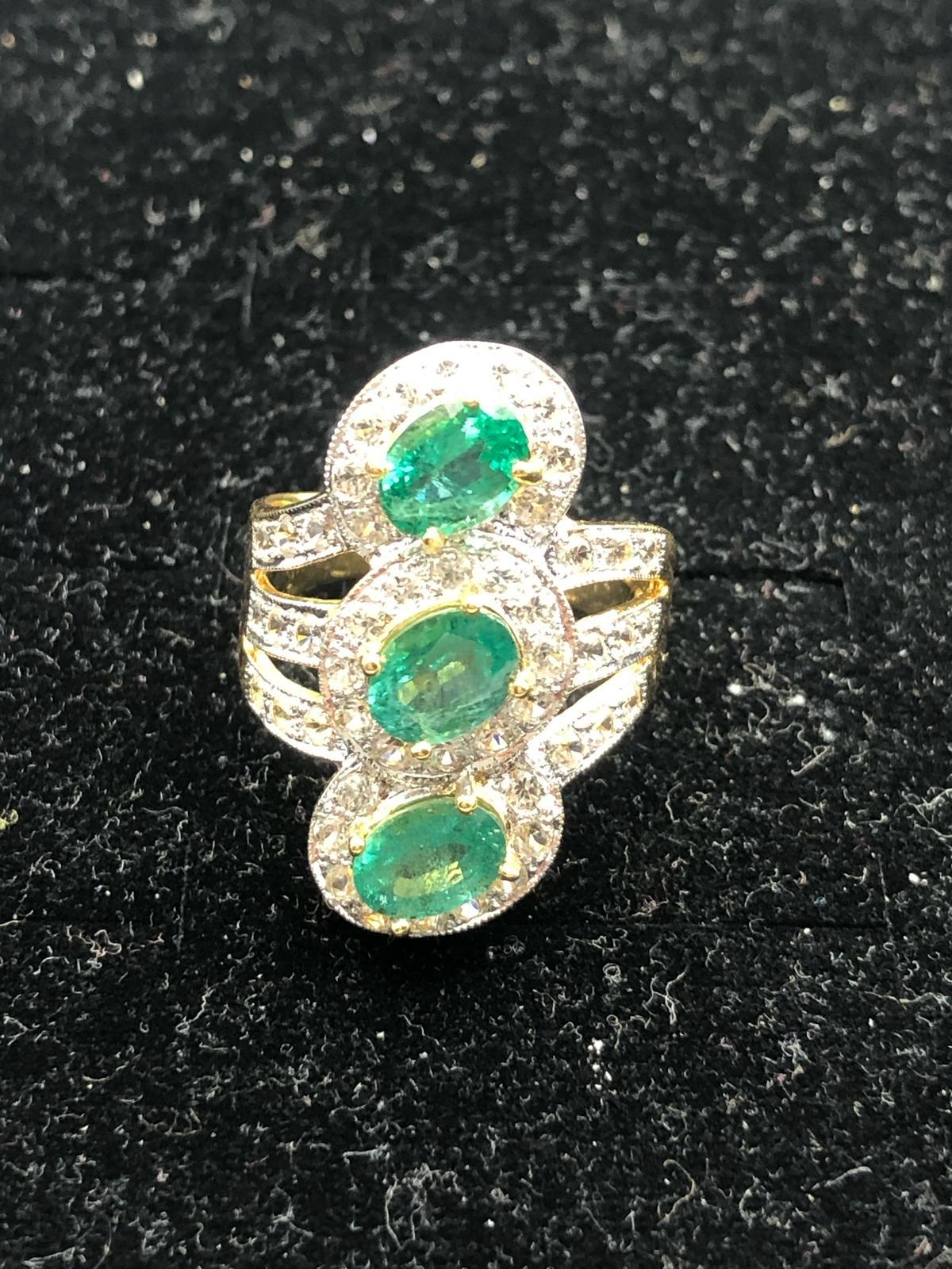 Women's or Men's Bochic “Orient” Natural Emerald & Topaz Cocktail Ring Set In 18K Gold & Silver For Sale