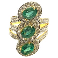 Bochic “Orient” Natural Emerald & Topaz Cocktail Ring Set In 18K Gold & Silver