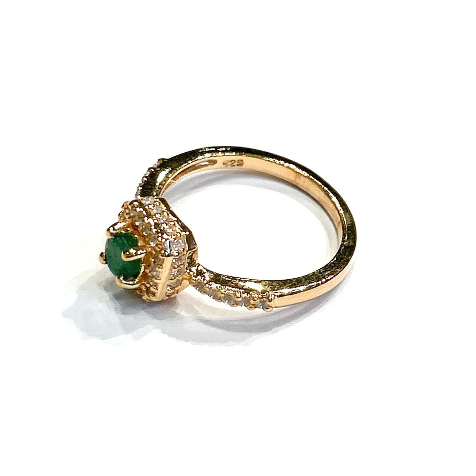 Bochic “Orient” Natural Emerald & Topaz Solitaire Ring Set In 18K Gold & Silver For Sale 4