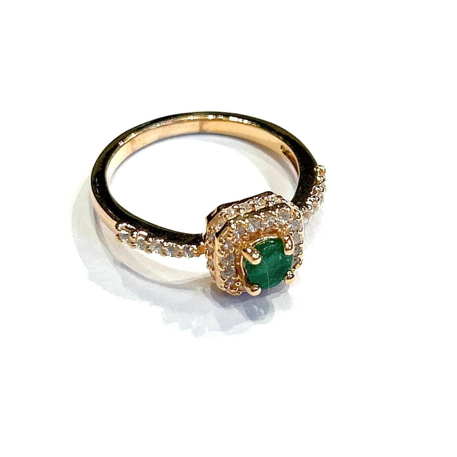 Bochic “Orient” Natural Emerald & Topaz Solitaire Ring Set In 18K Gold & Silver For Sale 2