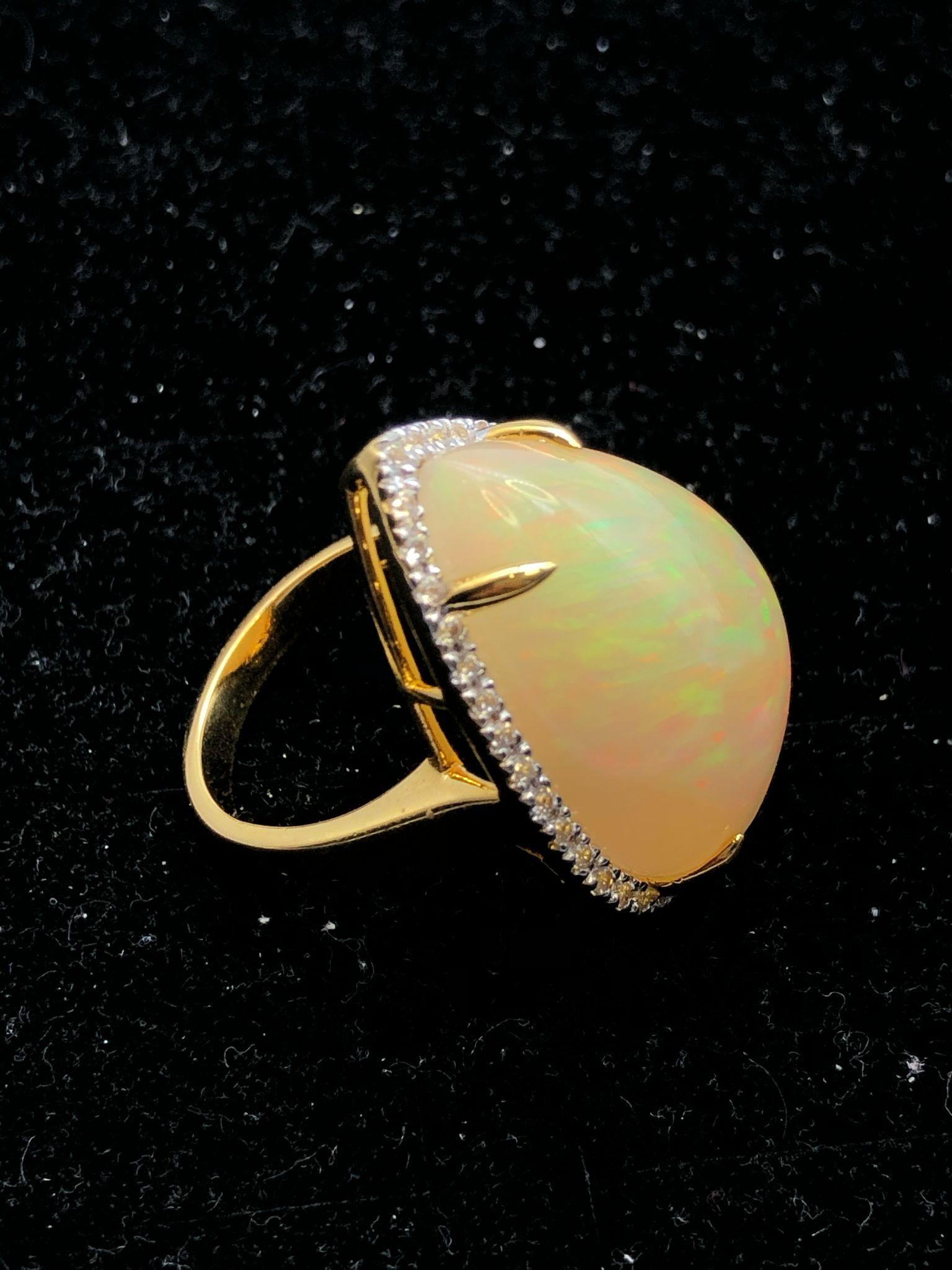 Bochic “Orient” Natural Fancy Diamond & Fire Opal Ring Set In 18K Gold & Silver For Sale 9