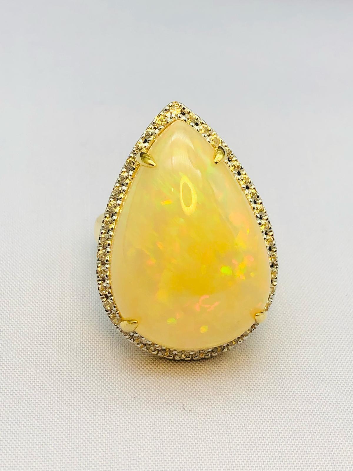 Women's or Men's Bochic “Orient” Natural Fancy Diamond & Fire Opal Ring Set In 18K Gold & Silver For Sale