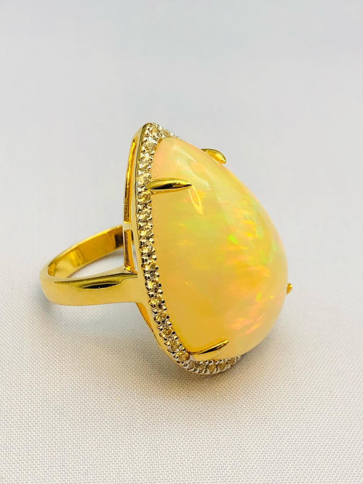 Bochic “Orient” Natural Fancy Diamond & Fire Opal Ring Set In 18K Gold & Silver For Sale 1