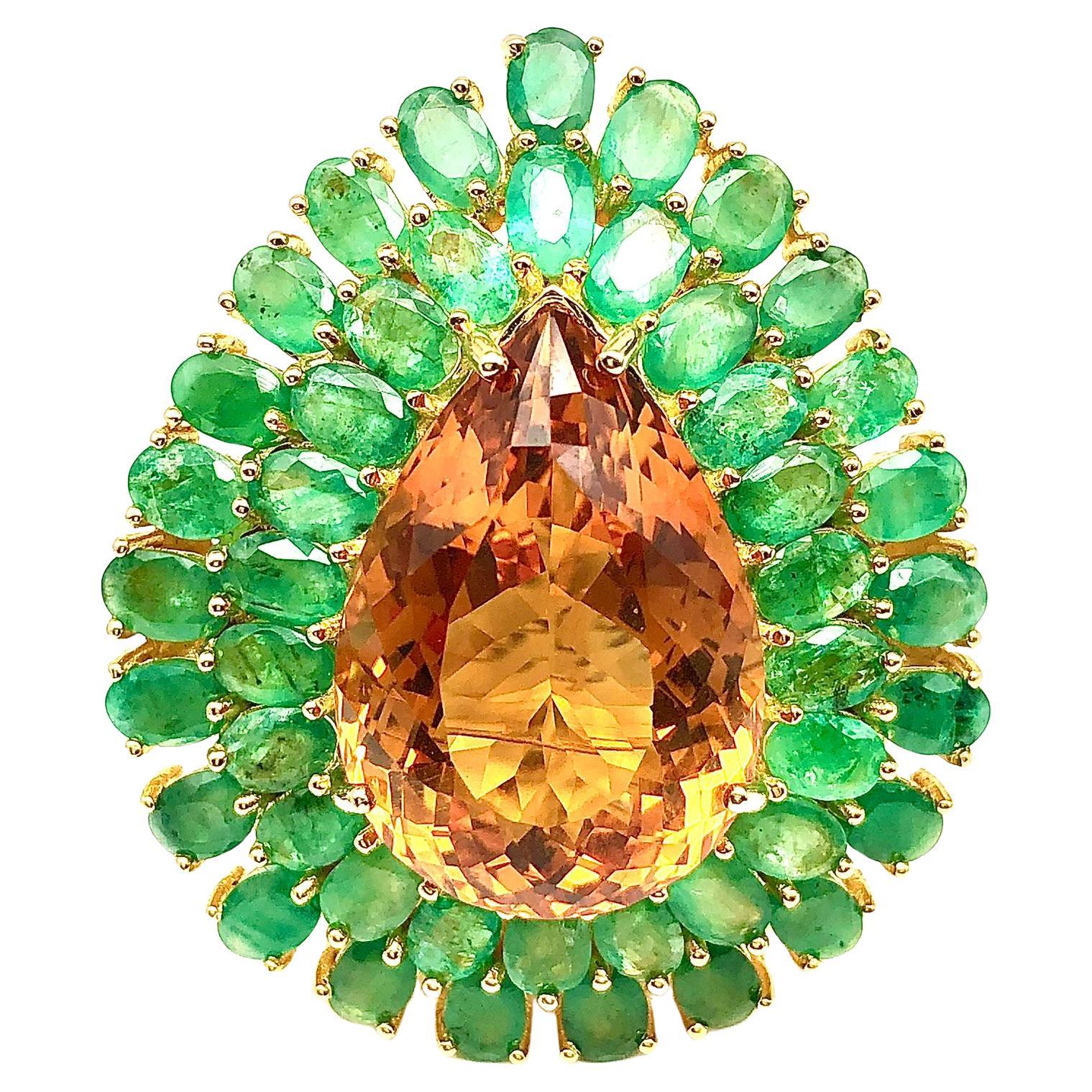 Anello Bochic "Orient" con smeraldo verde naturale e citrino, oro e argento 18 carati in vendita