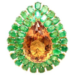Bochic “Orient” Natural Green Emerald & HoneyCitrine Ring Set 18K Gold & Silver