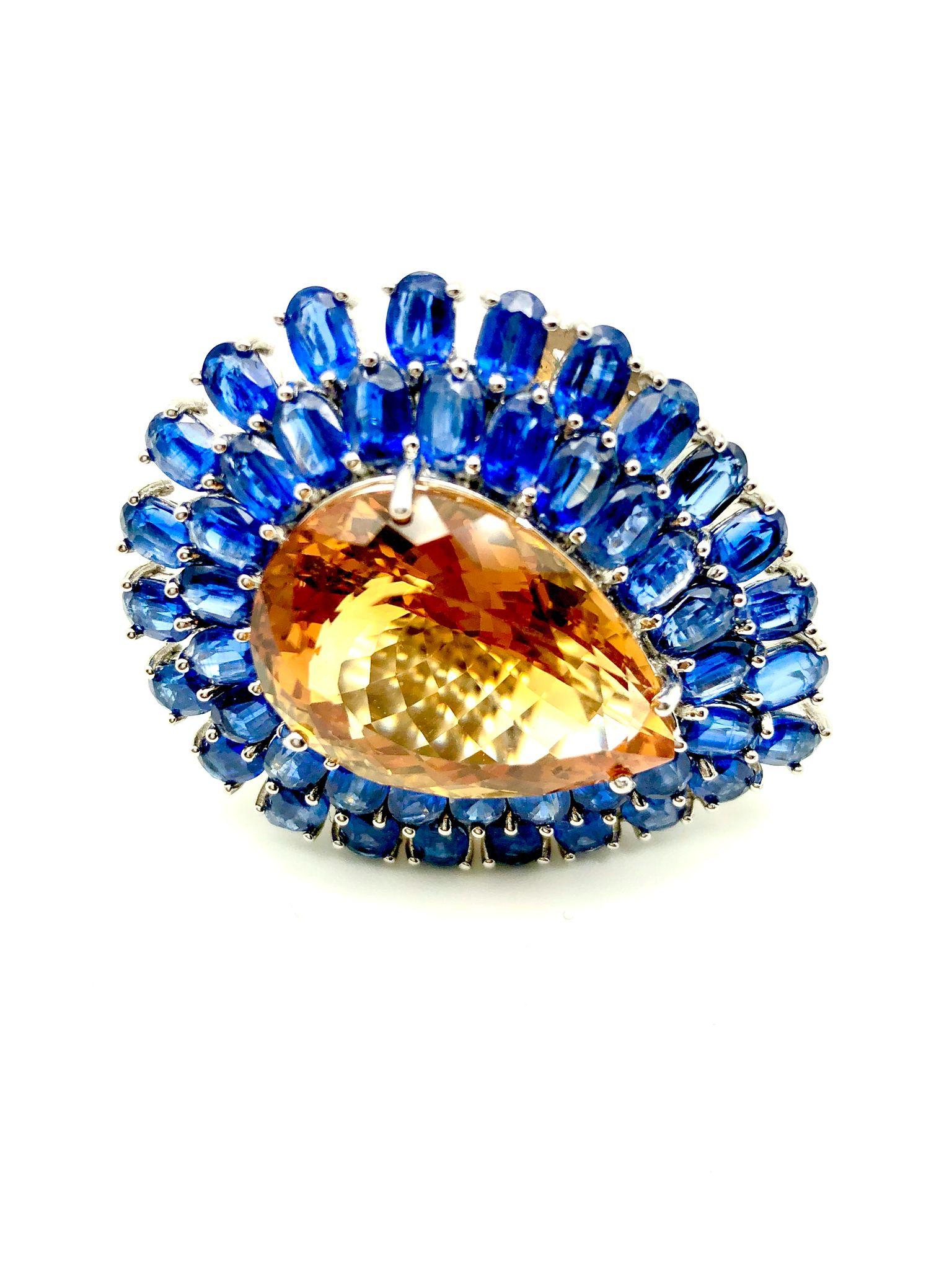 Bochic “Orient” Natural Kyanite and Citrine Ring Set In 18K White Gold & Silver For Sale 4