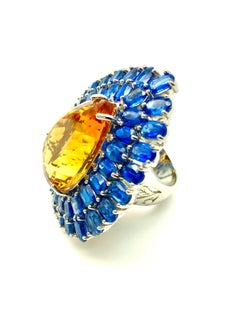 Bochic "Orient" Bague vintage en or blanc et argent 18 carats, composée de disthène et de citrine