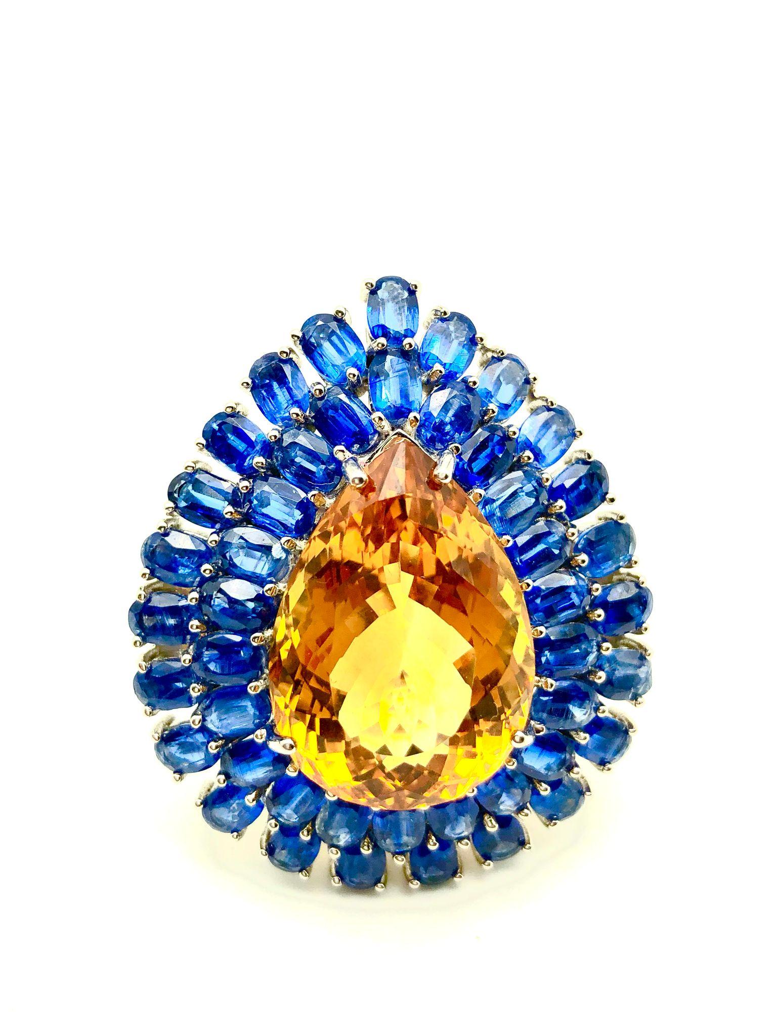 Baroque Bochic “Orient” Natural Kyanite and Citrine Ring Set In 18K White Gold & Silver For Sale
