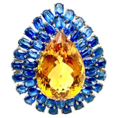 Bochic "Orient" Bague en or blanc et argent 18 carats, composée de disthène naturel et de citrine