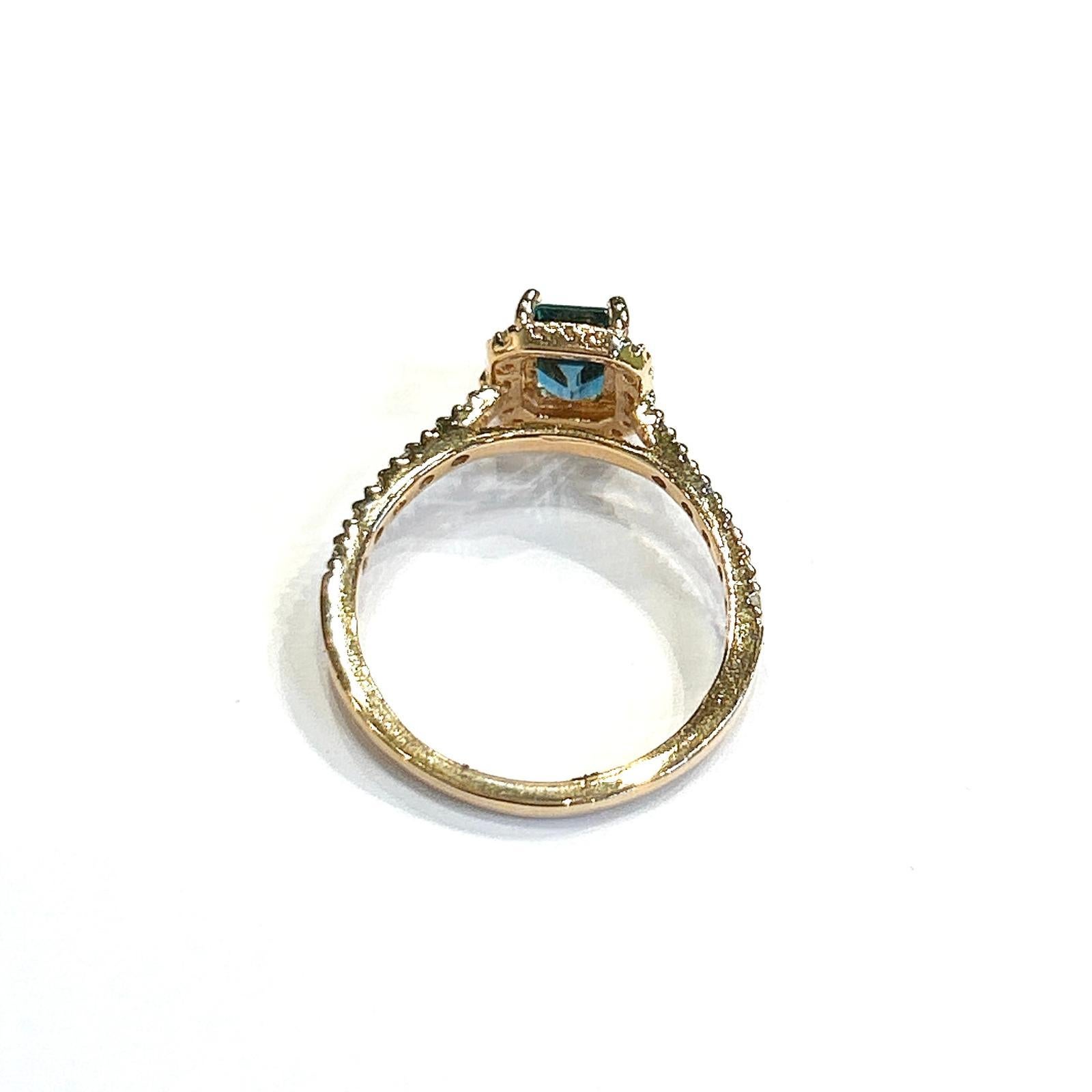 Bochic “Orient” Natural London Topaz Solitaire Ring Set In 18K Gold & Silver For Sale 4