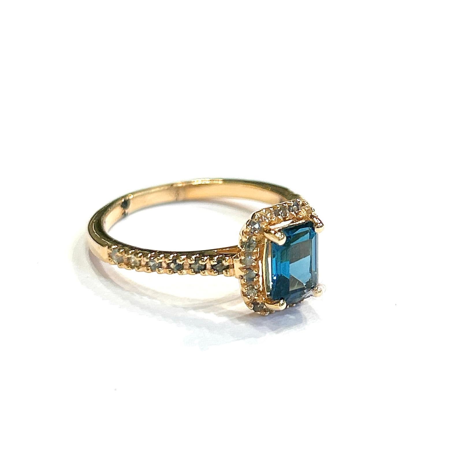 Bochic “Orient” Natural London Topaz Solitaire Ring Set In 18K Gold & Silver For Sale 3