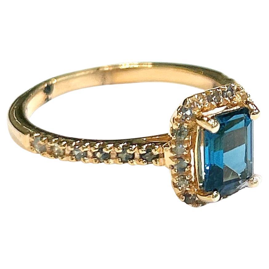 Bochic “Orient” Natural London Topaz Solitaire Ring Set In 18K Gold & Silver