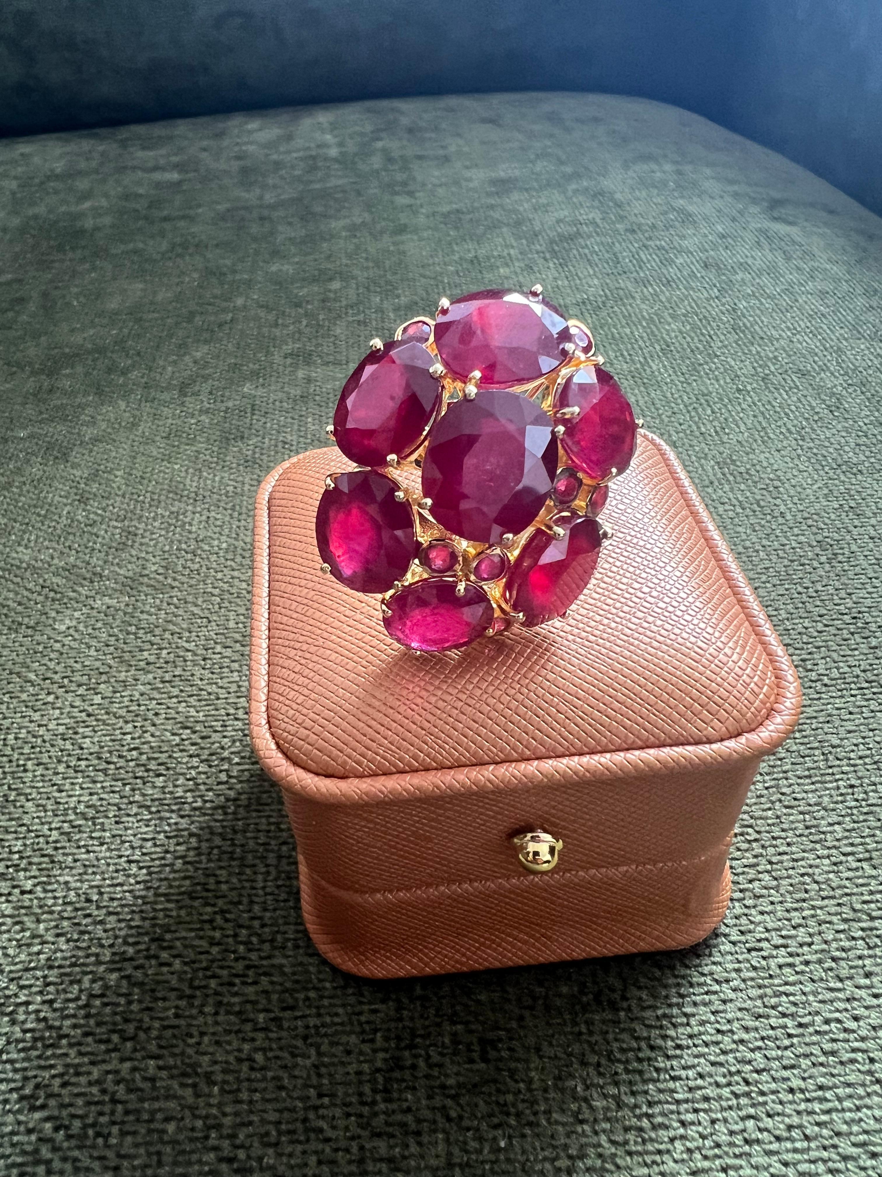 Bochic “Orient” Natural Multi Ruby Vintage Cocktail Ring Set In 18K Gold&Silver en vente 4