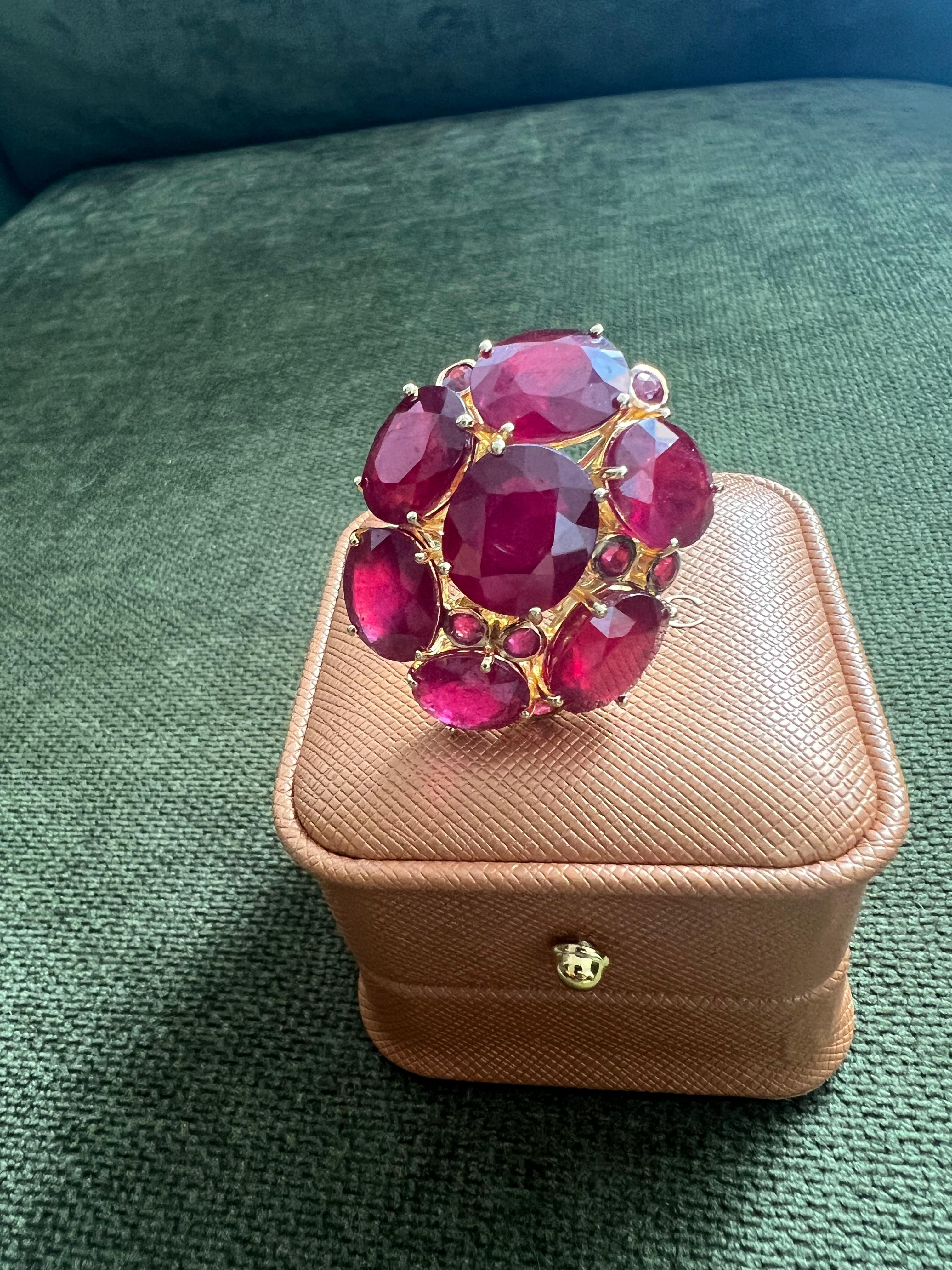 Bochic “Orient” Natural Multi Ruby Vintage Cocktail Ring Set In 18K Gold&Silver en vente 5