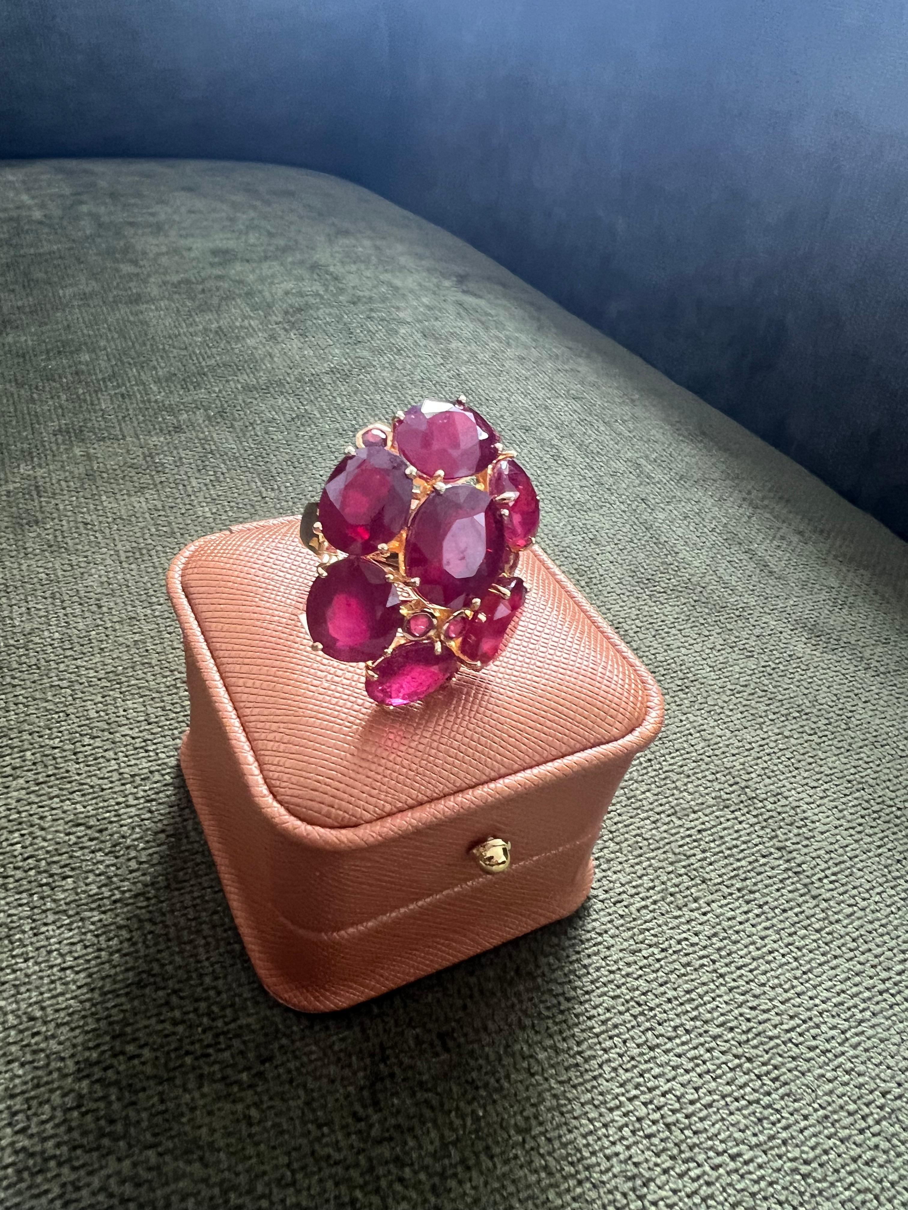 Bochic “Orient” Natural Multi Ruby Vintage Cocktail Ring Set In 18K Gold&Silver en vente 6