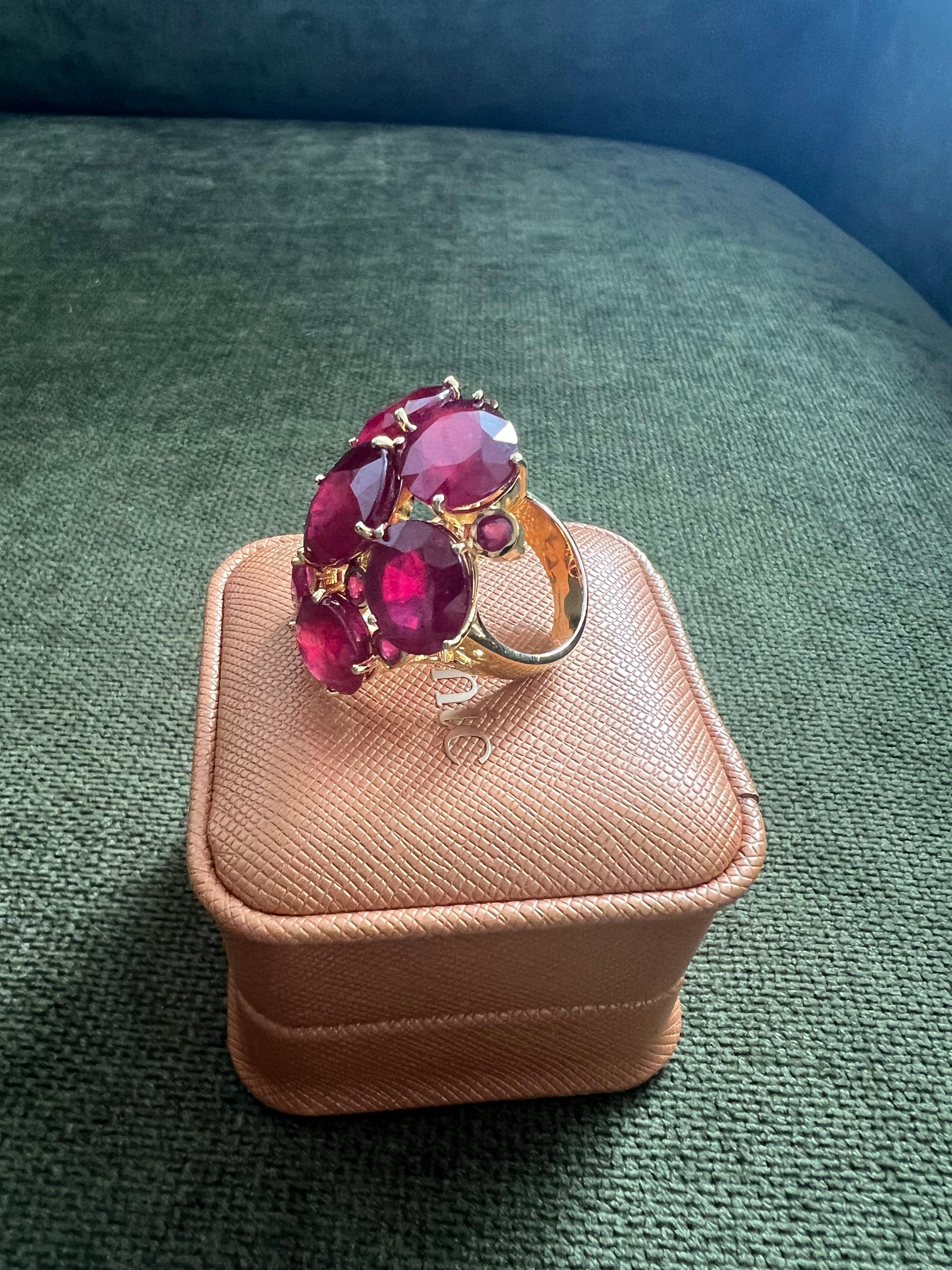 Bochic “Orient” Natural Multi Ruby Vintage Cocktail Ring Set In 18K Gold&Silver en vente 7
